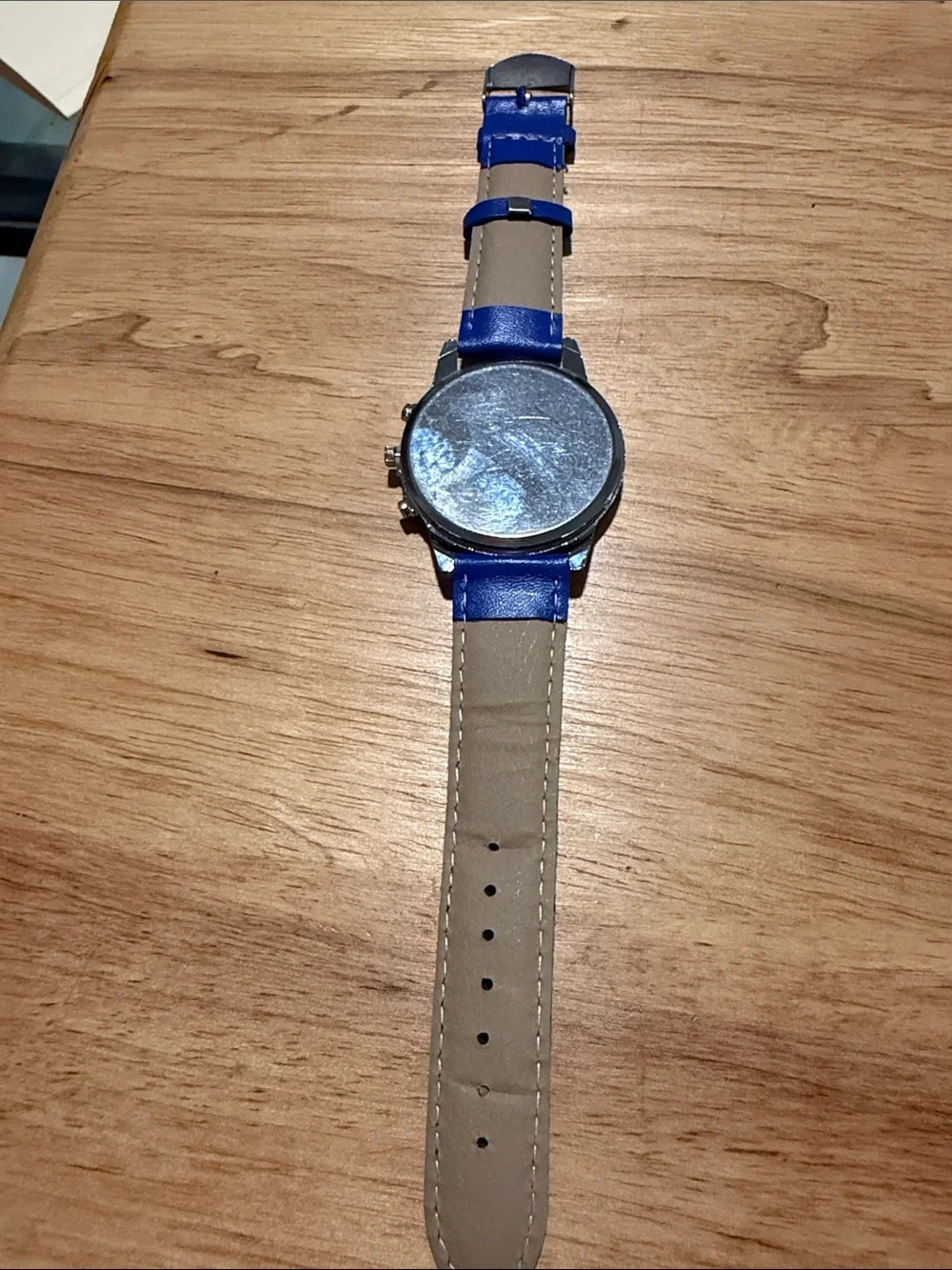 Source Unknown Blue Leather Strap Chronograph Watch needs battery